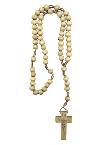 Wood Rosary With Cord - Light Brown