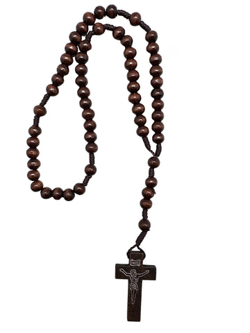 Wood Rosary With Cord - Dark Brown