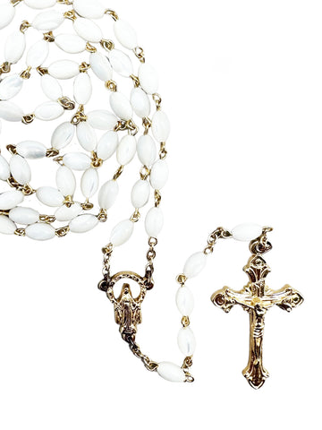 Oval Mother of Pearl Rosary - Gold / Silver