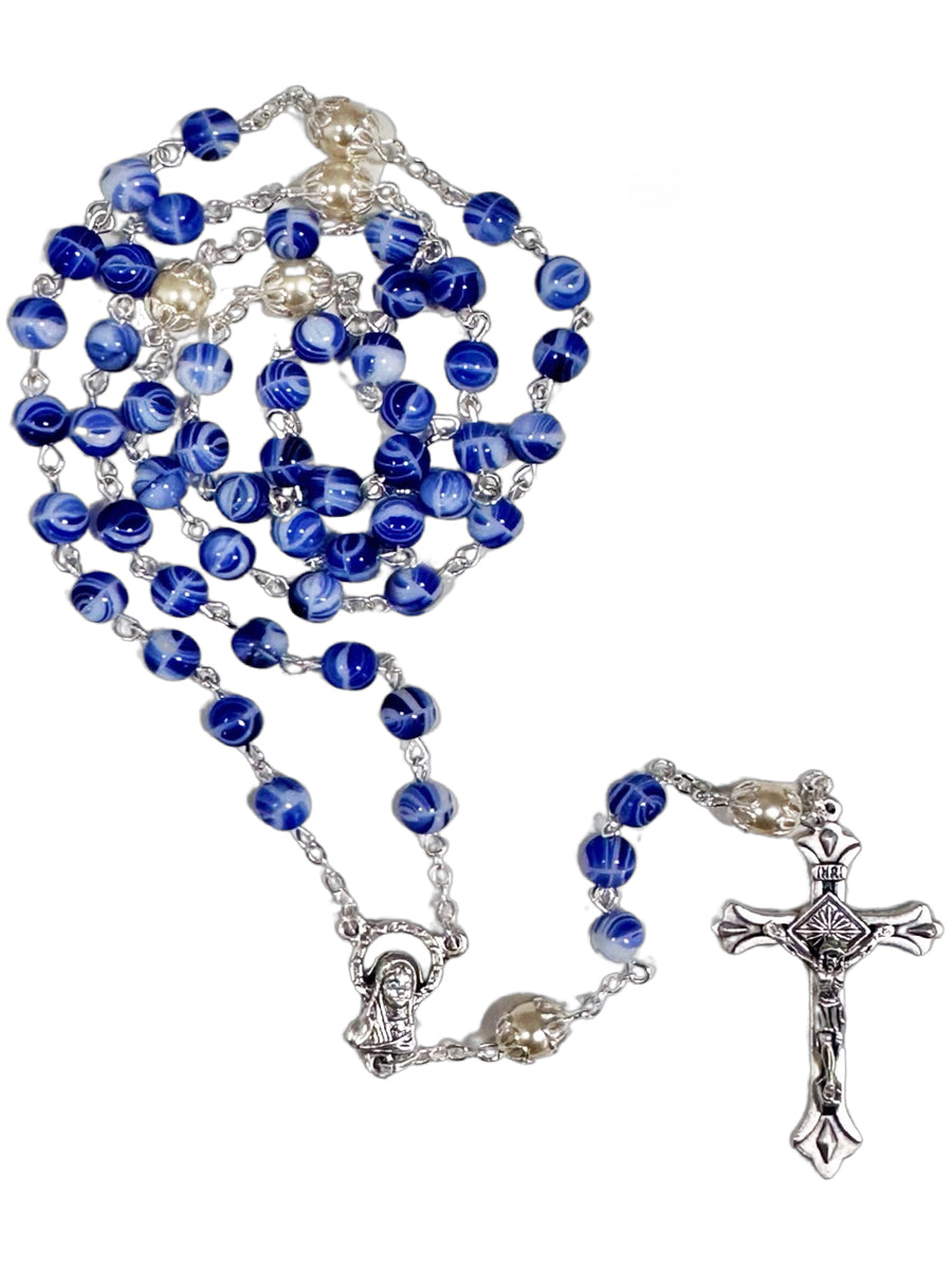 Glass Rosary with Precious Stone Look - Amethyst / Blue / Grey / Red