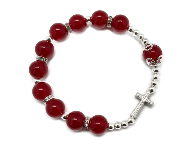 Rosary Bracelet With Cross Red