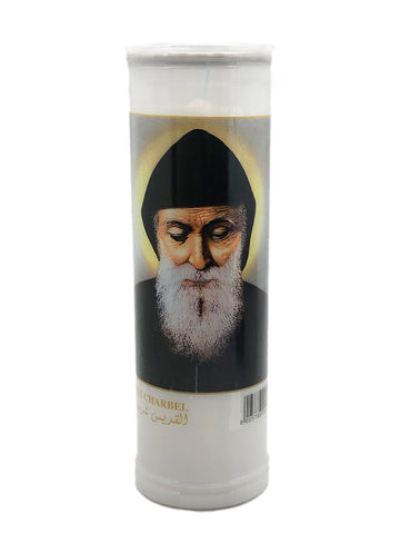 Devotional Candle St Charbel (22cm) - White