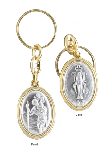 St. Christopher / Miraculous Keyring - Oval 2 Sided