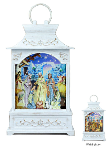 Light Up Nativity Water Lantern - White