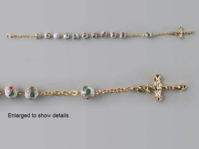 Ceramic Cloisonne Rosary Bracelet - White / Red / Blue / Pink - 225mm