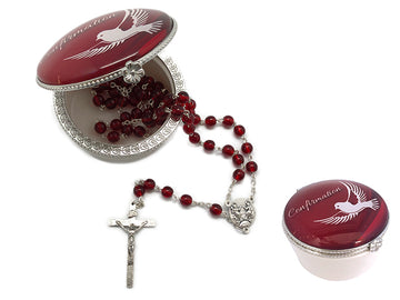 CONFIRMATION ROSARY IN PORCELAIN BOX
