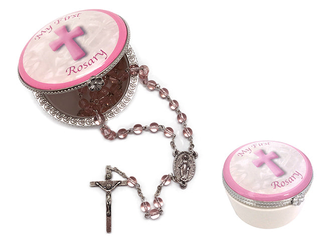 First Rosary In Porcelain Box  - Blue / Pink