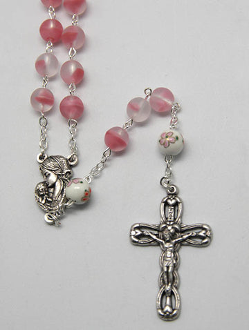 Frosted Glass Rosary - Pink