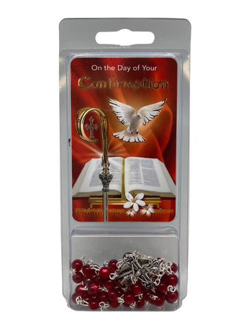 Confirmation Rosary With Card - Red