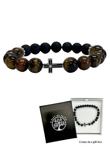 Precious Multi Stone Bracelet - Stainless Steel Cross