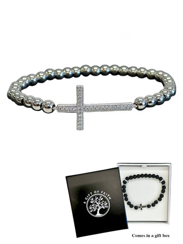 Stainless Steel Bracelet With Diamante Cross