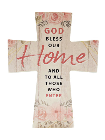 Standing Ceramic Cross - God Bless Our Home