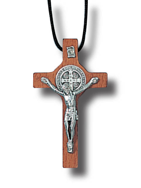 St. Benedict Wooden Crucifix with Cord - Dark Brown