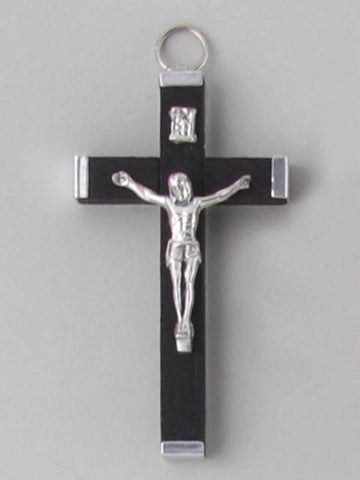 Wood Crucifix with Metal Tips - Black 60mm