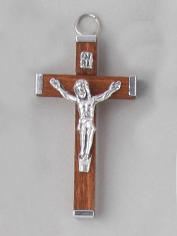 Wood Crucifix with Metal Tips - Brown 60mm