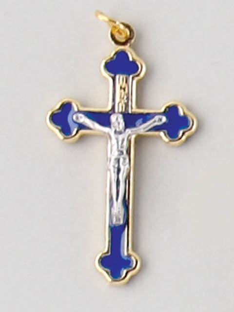 Silver Crucifix With Blue Enamel 40mm