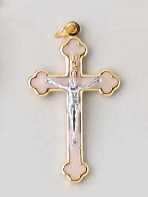 Silver Crucifix With Pink Enamel 40mm