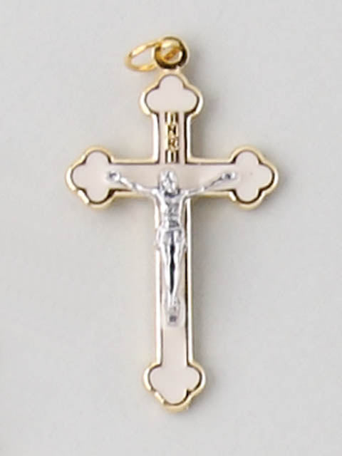 Silver Crucifix With White Enamel 40mm