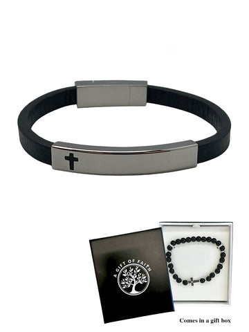 Leather Bracelet With Stainless Steel Cross