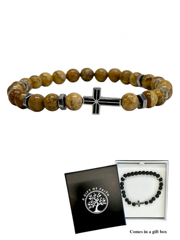 Precious Stone Bracelet With Stainless Steel Cross