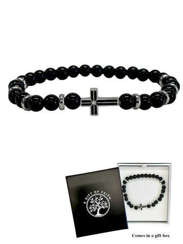 Hematite Bracelet With Stainless Steel Cross
