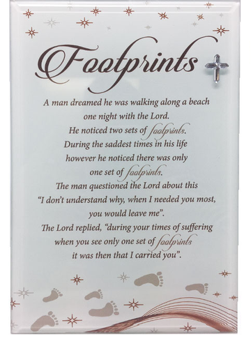 Standing Glass Plaque With Motif - Footprints