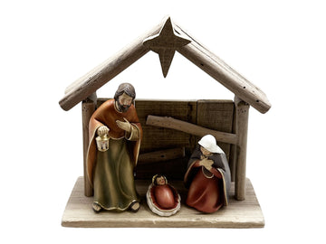 All In One Nativity Set With Stable - Wood & Resin - 3 Pieces