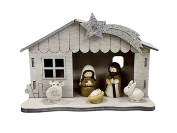 All In One Nativity Set - Wood Stable