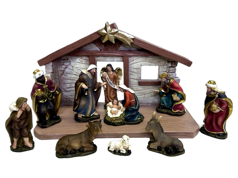 Nativity Set & Stable Resin - 11 Pieces 75mm