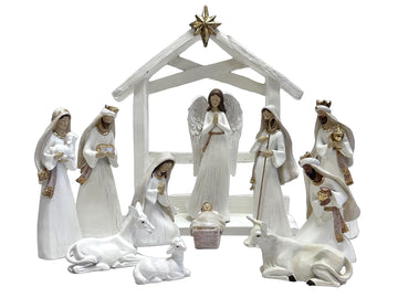 White Nativity Set & Stable - 11 Pieces 200mm
