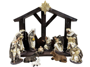 Nativity Set & Stable Resin - 11 Pieces 140mm