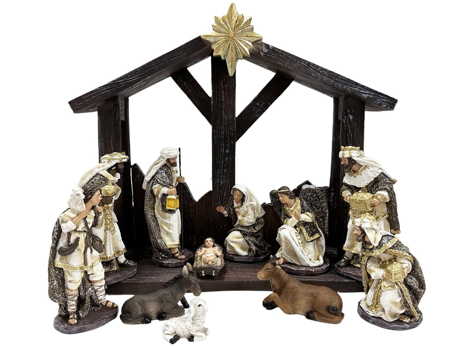 Nativity Set & Stable Resin - 11 Pieces 140mm