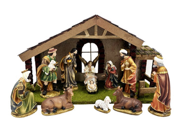 Nativity Set & Stable - 11 Pieces 200mm With Wood Stable