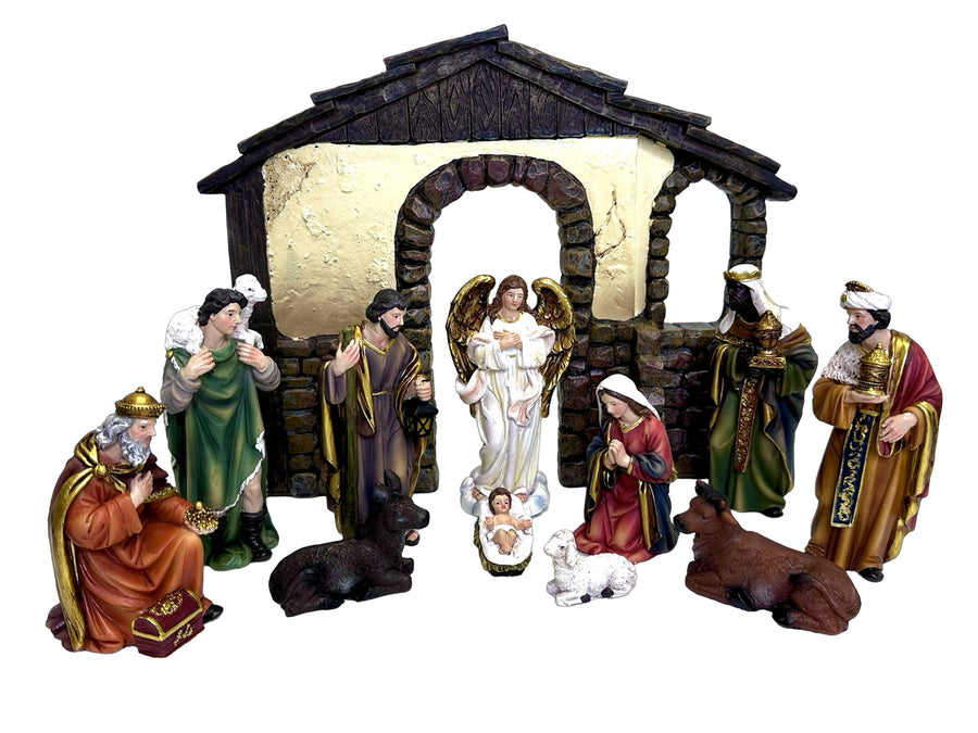 Nativity Set & Stable Resin - 11 Pieces 125mm