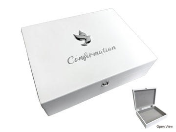 Confirmation Memory Box With Silver Motiff - White