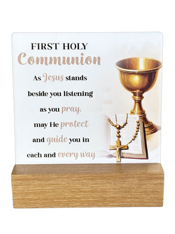 Communion Ceramic Plaque With Wooden Base