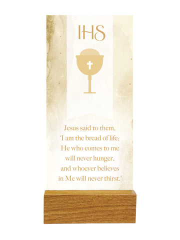 Communion Glass Plaque With Wooden Base