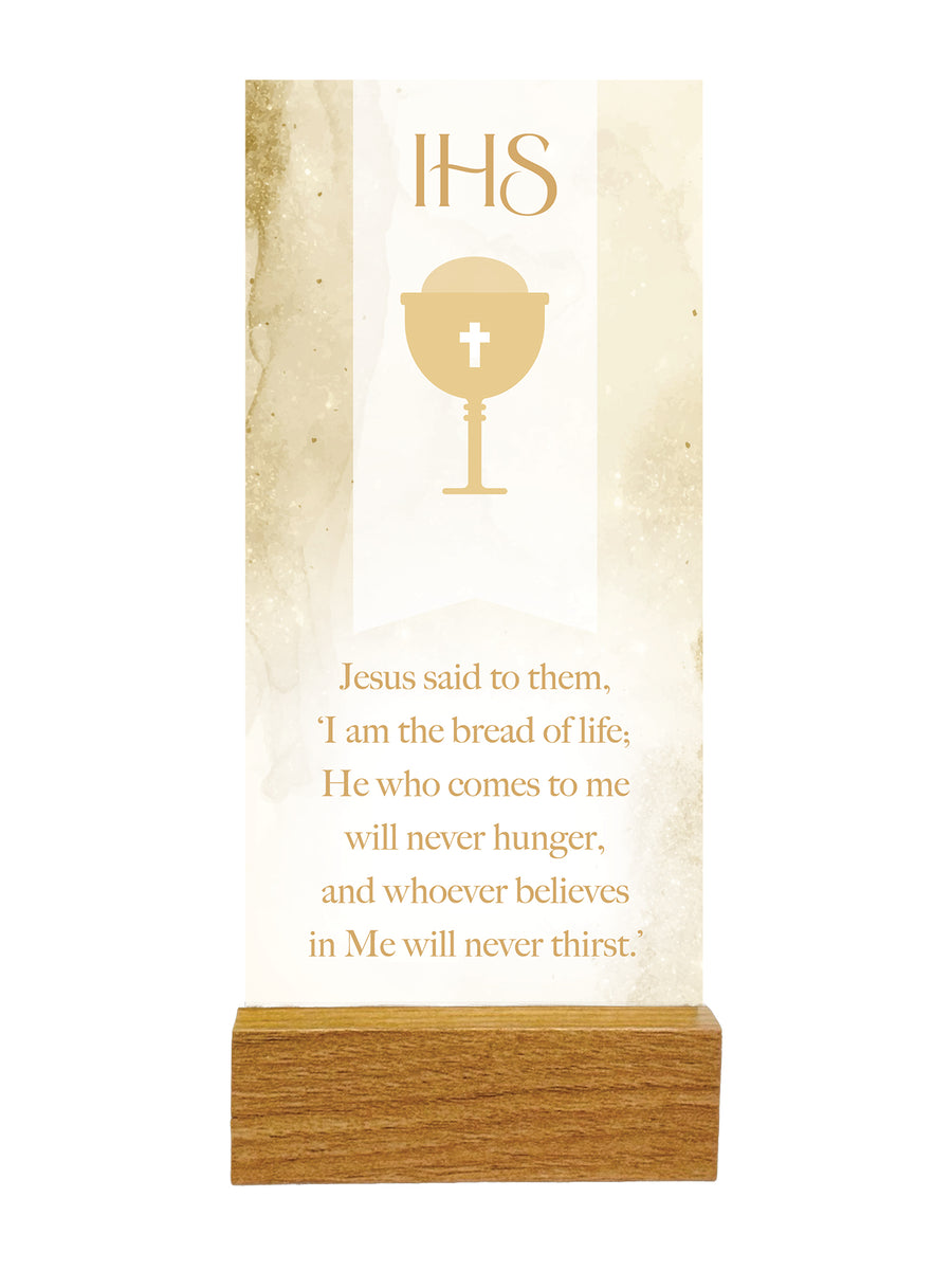 Communion Glass Plaque With Wooden Base