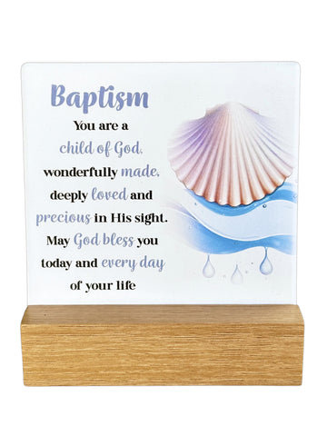 Baptism Ceramic Plaque With Wooden Base