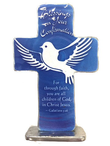 Confirmation Metal Standing Cross - Dove