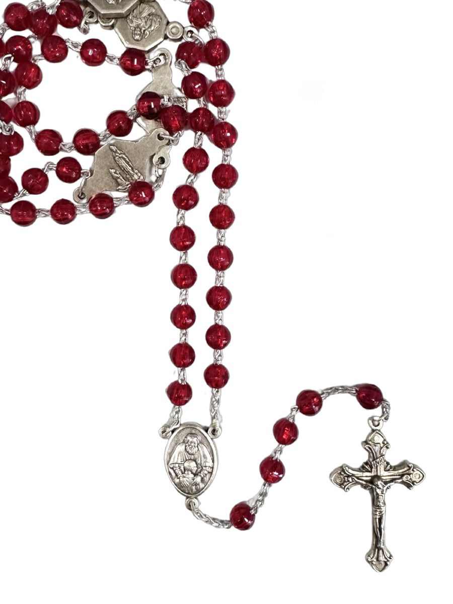 Clear Plastic Annunciation Rosary -  Red / Pink / Crystal / Blue