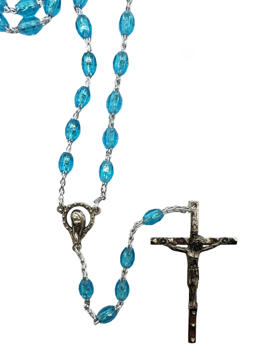 Clear Plastic Bead Rosary - Red / Brown / Crystal / Green / Blue