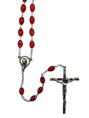 Clear Plastic Bead Rosary - Red / Brown / Crystal / Green / Blue