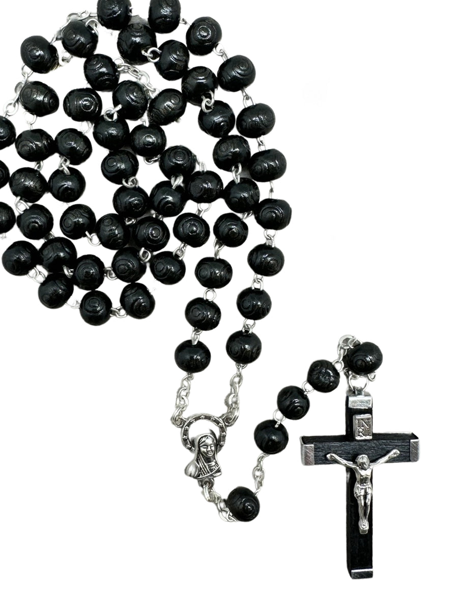 Wood Patterned Bead Rosary (10mm Bead) - Brown / Black