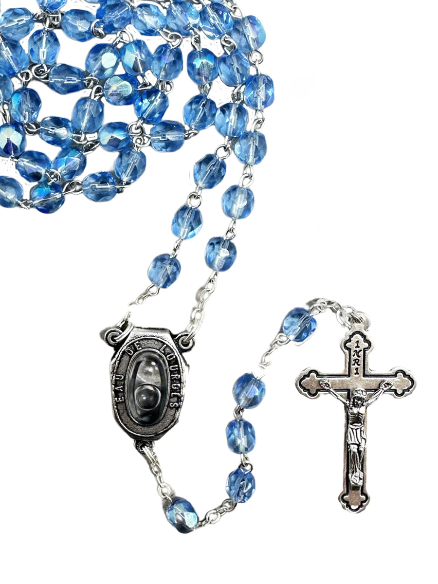 Crystal Rosary with Lourdes Water Centre Piece