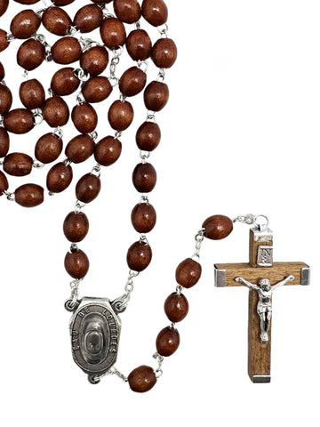 Wood Rosary with Lourdes Water Centrepiece