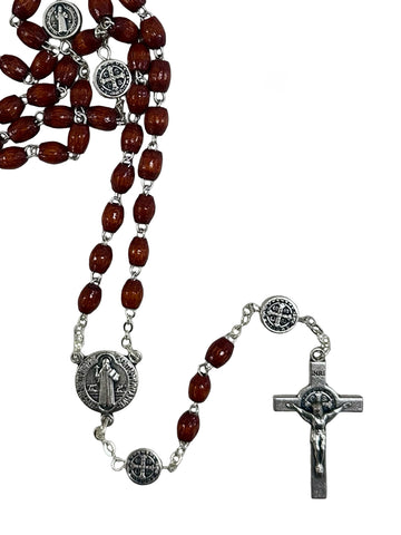 St. Benedict Olive Wood Rosary - Brown