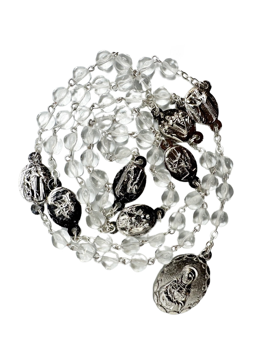 Seven Dolor Glass Rosary - Black / Crystal / Red / Yellow