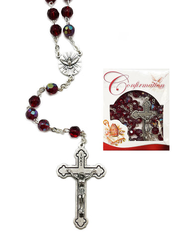 Confirmation Rosary - Red Glass Beads