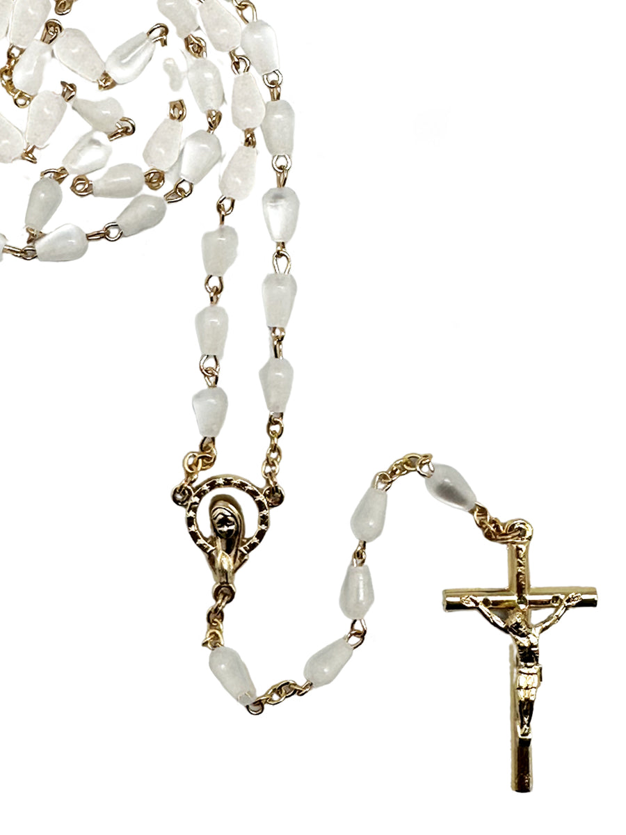 Tear Shape Mother of Pearl Rosary White